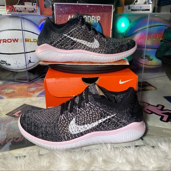 🆕 Nike Wmns Free RN Flyknit 2018 'Black Pink Foam - Picture 10 of 10